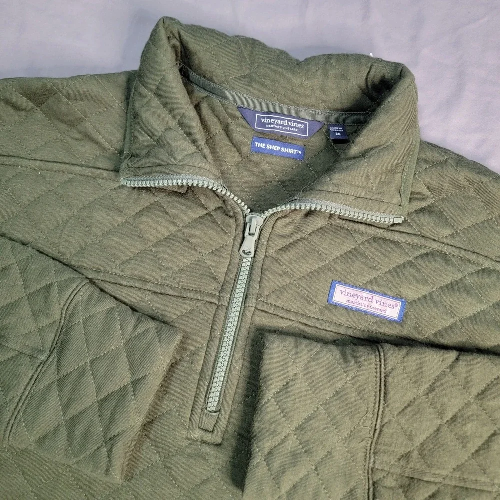 Vineyard Vines Quilted 1/4 Zip Shep Shirt Men's Medium Green Thumbies Preppy